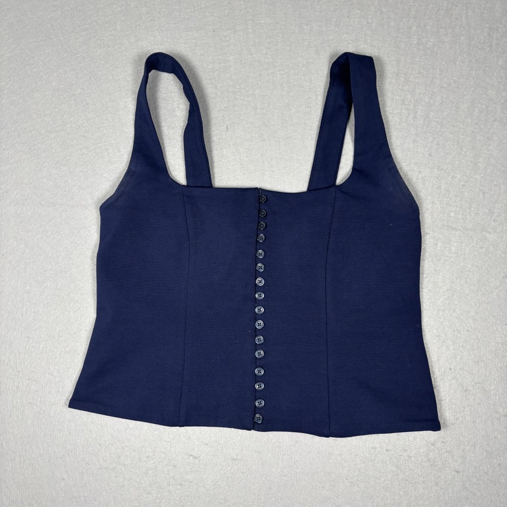J Crew Corset Top Stretch Ponte Navy Blue Size Medium M Button Front Tank